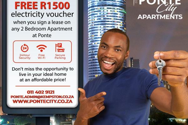Come live the Ponte life 


1st MONTH RENT FREE*
SPECIAL: Receive a R1500 electricity ...