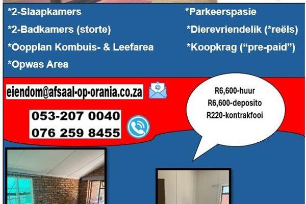 2 Slaapkamer
2 Badkamers (storte)
Oopplan leefarea &amp; Kombuis
Opwas ...