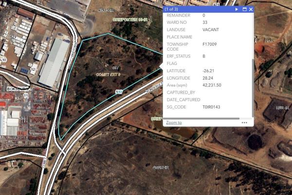 42,231sqm (4.2 Hectares) Industrial Land For Sale in Boksburg 

42,231sqm industrially zoned land for sale in Comet, Boksburg at ...